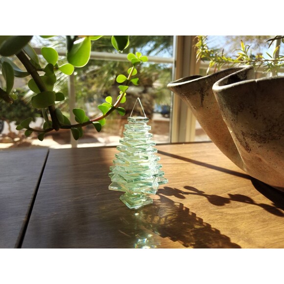 Other - Vintage Stacked Layered Art Glass Pine Christmas Trees Abstract Sculpture ~4.5"